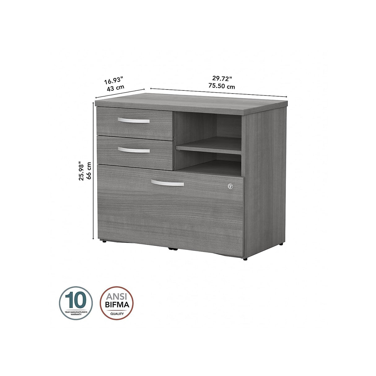 Bush Business Furniture Studio C Office Storage Cabinet with Drawers and Shelves, Platinum Gray (SCF130PGSU) Bush Business Furniture