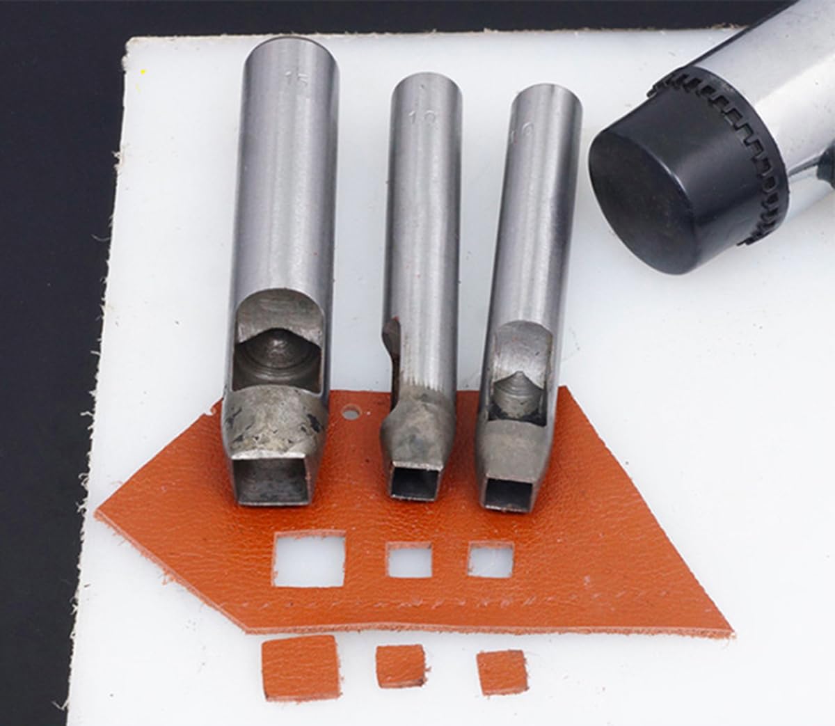 Fujiyuan 5PCS 3mm 4mm 5mm 6mm 7mm Leather Punch Cutter Tool Hollow Square Hole Steel Belt Watch Band Bag Package fujiyuan