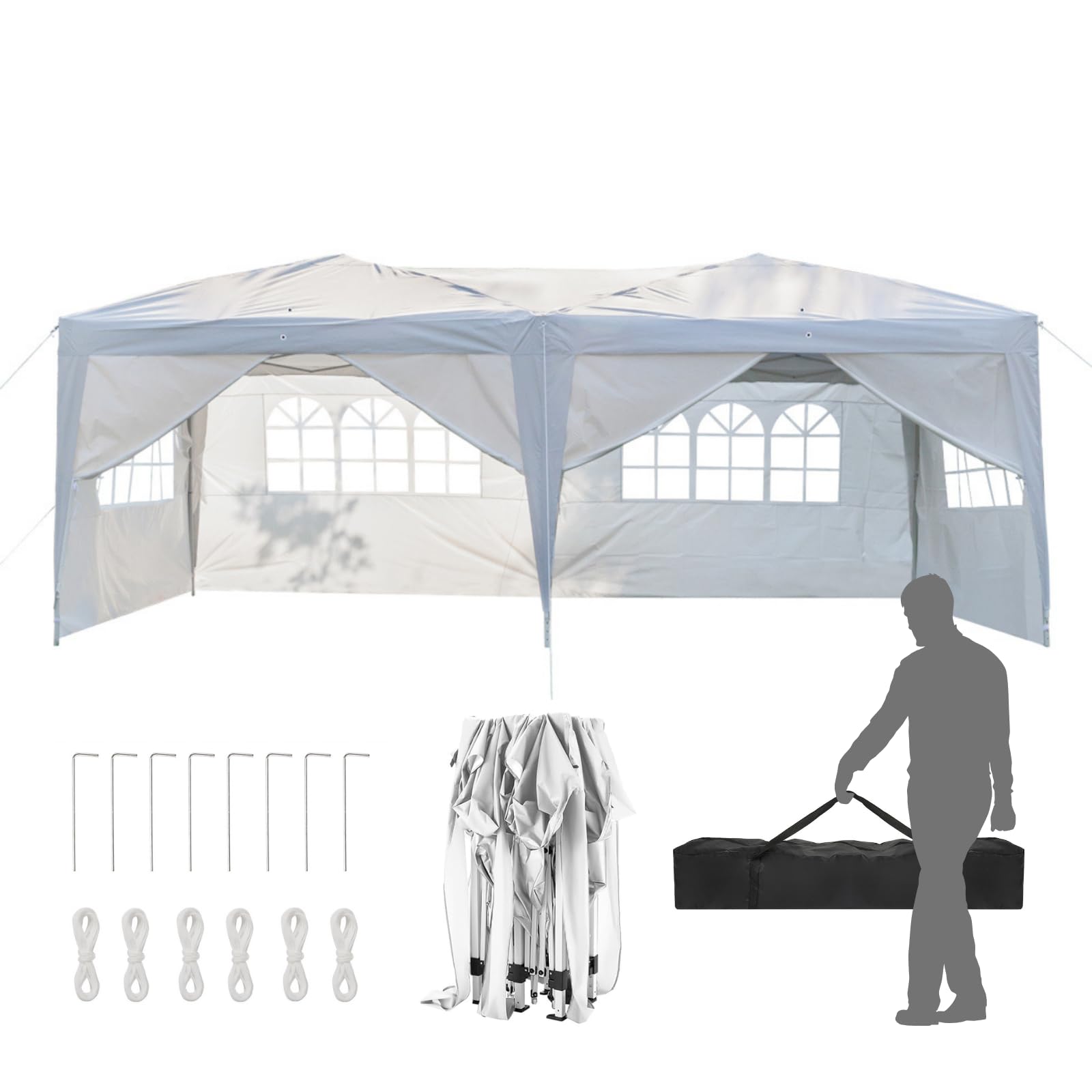 Outvita 10x20ft Pop Up Canopy with 6 SideWalls, Ez Pop Up Portable Instant Canopy Tent for Outdoor Events, Party, Wedding, Birthday,Graduation (White) - WoodArtSupply