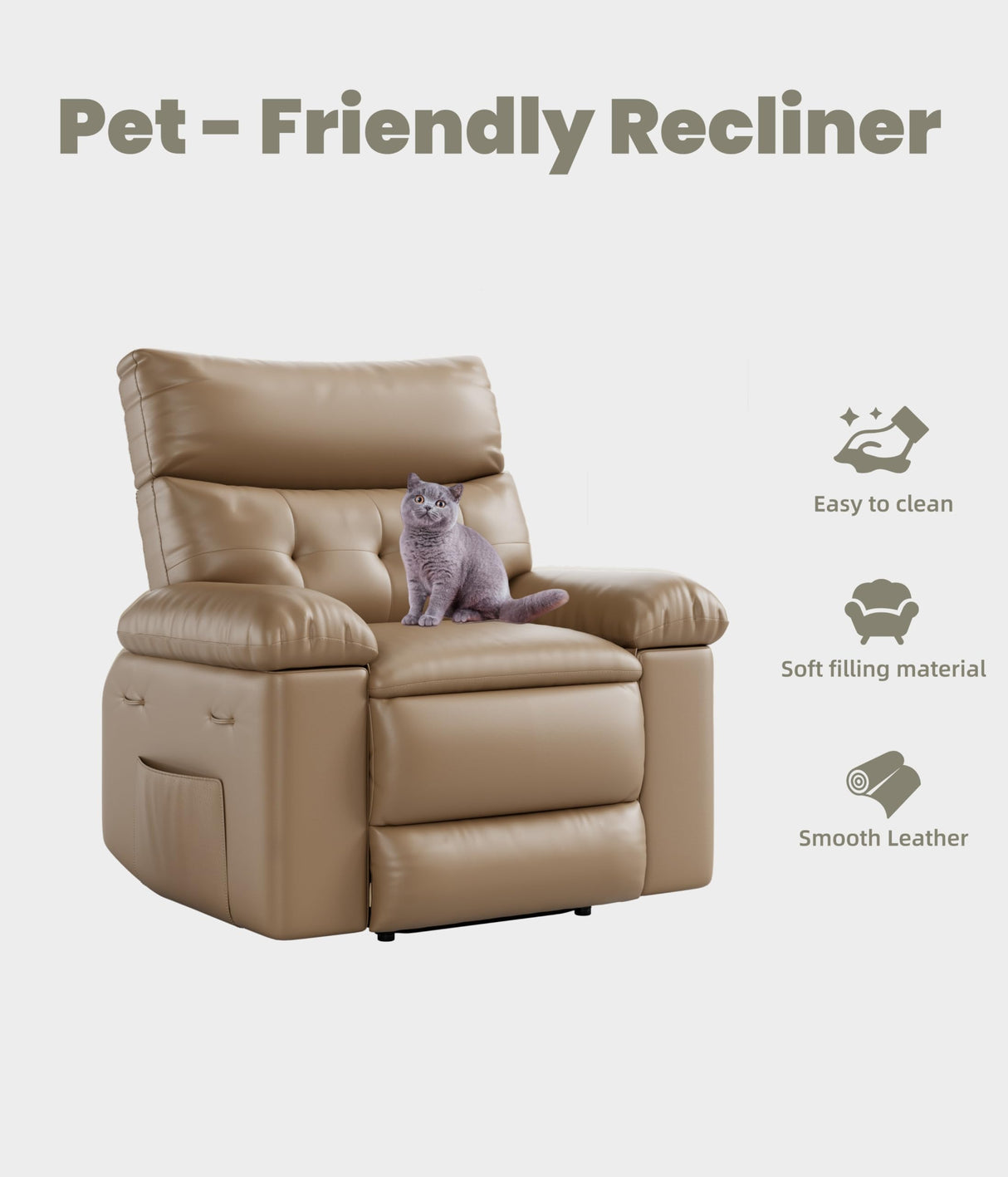 GarveeHome Oversized Extra Wide Recliner Chair - Faux PU Leather Large Manual Recliner for Adults, Exceptional Comfort Lazy Chair with 1.5X Sponge Filling and Easy Recline Mechanism for Relaxation GarveeHome