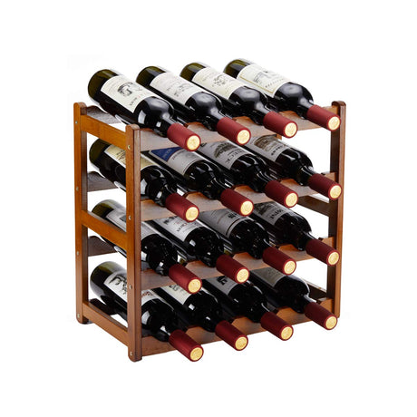Homevany Bamboo Wine Rack,4 Tier, Wine Bottle Holder, Hold 16 Bottles for Home Kitchen, Dinging Room, Pantry, Cabinet, Bar Homevany