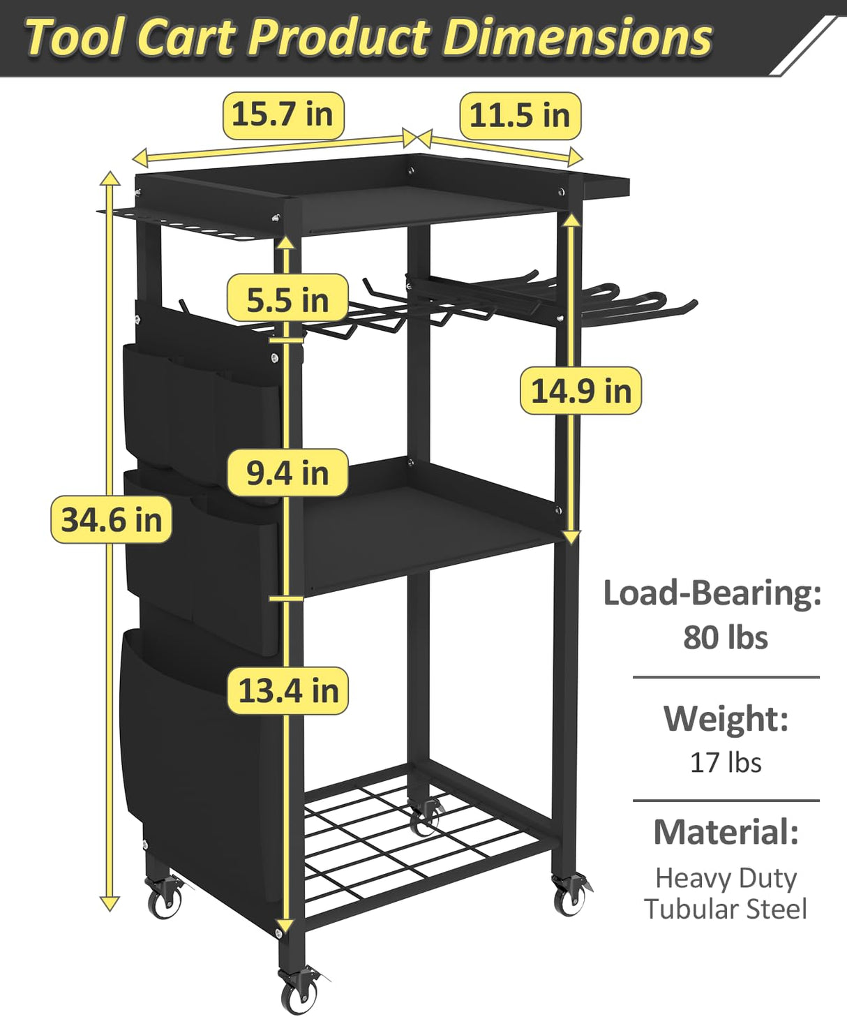 Artibear 4-Tier Rolling Power Tool Organizer Storage Cart, Garage Organization on Wheels Tool Cart with Drill Set Rack Shelf, Mechanic Utility Cart for Workbench & Outdoors Working, Gift for Men Dad Artibear