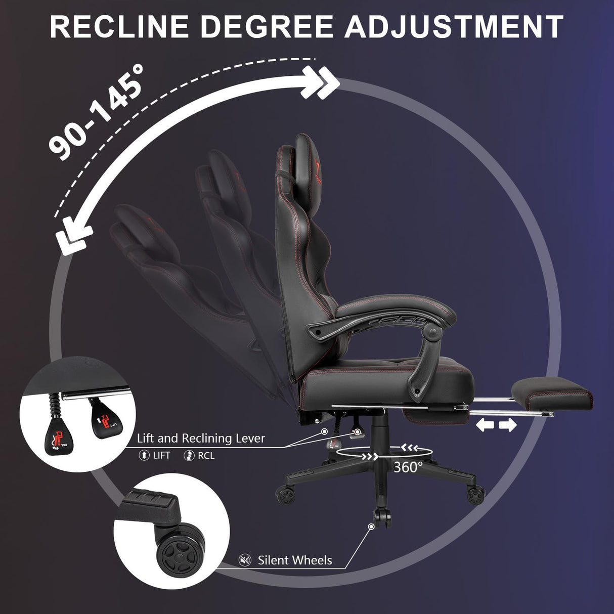 Waleaf Big and Tall Gaming Chair for Adults with Footrest, 400lbs Weight Capacity Video Game Chairs for Office, Ergonomic Computer Gaming Chair with Lumbar Support and Headrest (Red) Waleaf