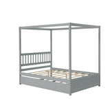 Bellemave Full Size Canopy Bed with Twin Size Trundle, Wood Full Platform Bed with Headboard, Modern 4 Poster Panel Bed for Kids, Teens, Adults. No Box Spring Needed (Gray) Bellemave