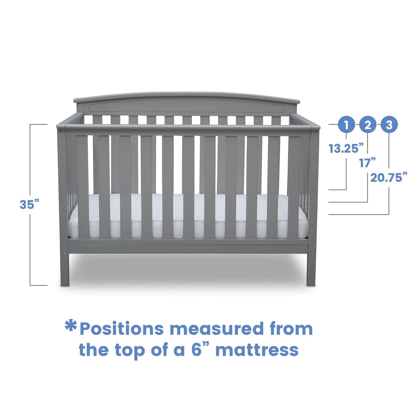 Delta Children Gateway 4-in-1 Convertible Crib - Greenguard Gold Certified, Grey - WoodArtSupply