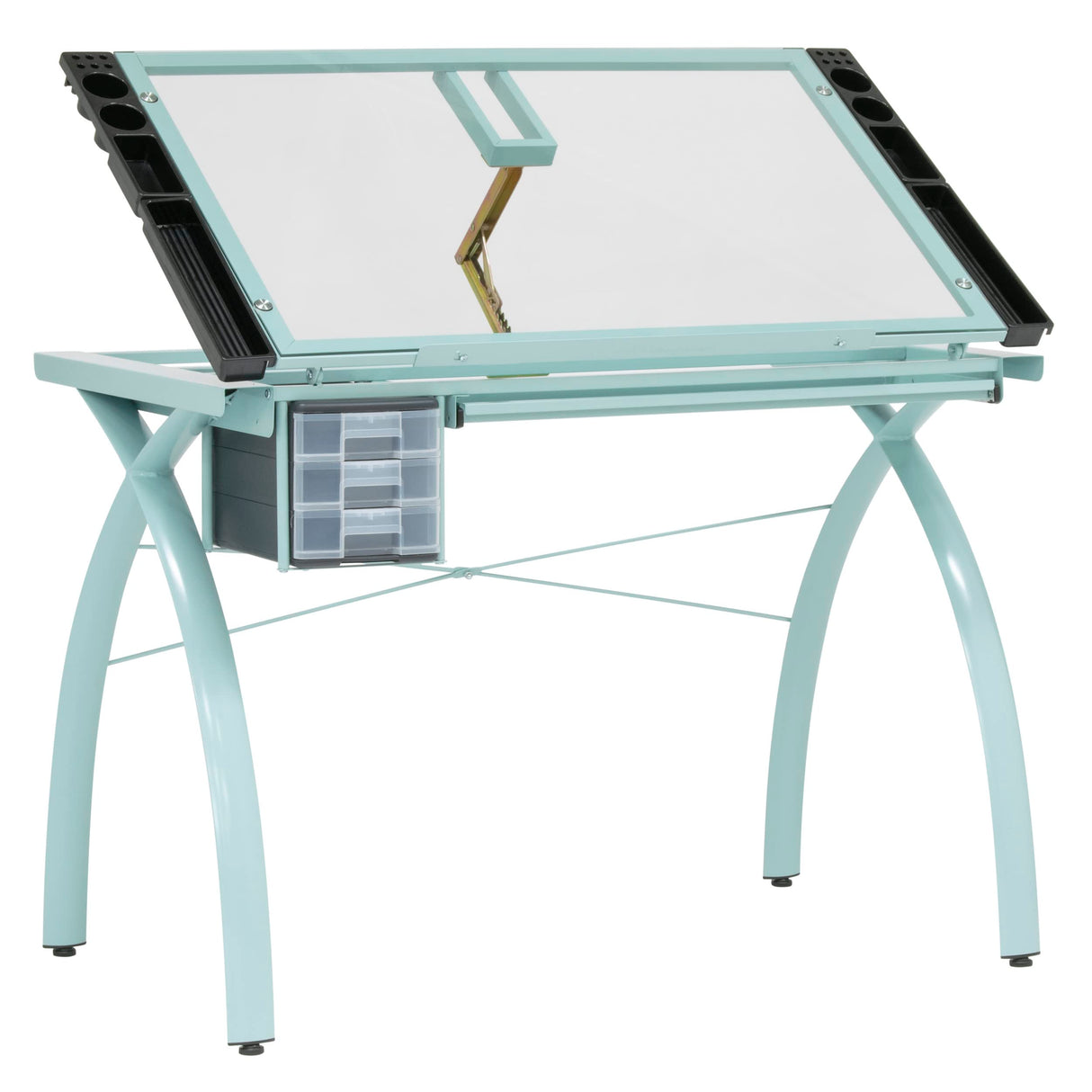 SD STUDIO DESIGNS Futura Craft & Drawing Table with Adjustable Tempered Safety Glass Top – Modern Art Desk with Storage Drawers, Pencil Ledge, Glossy Sage/Clear Glass SD STUDIO DESIGNS
