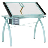 SD STUDIO DESIGNS Futura Craft & Drawing Table with Adjustable Tempered Safety Glass Top – Modern Art Desk with Storage Drawers, Pencil Ledge, Glossy Sage/Clear Glass SD STUDIO DESIGNS
