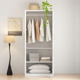 WOODTIME Wardrobe Closet with Hanging Rod, Modern Wooden Armoire with 4 Framed Doors & 3 Large Shelves, Clothes Storage Cabinet Organizer for Bedroom Apartment, White WOODTIME