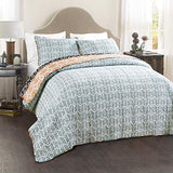 Lush Decor Bohemian Stripe Reversible Cotton Quilt Set, 3 Piece Set, King, Turquoise & Orange - Striped Bedding Set - Blue Quilt King Size - Boho Decor Lush Decor