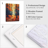 Natuyalo Framed Paint by Number Kits for Adults Beginners, Forest Path Easy Acrylic Adult Paint by Number Kits, Autumn Landscape DIY Painting by Numbers Kits with Frame 12x16 Inch Natuyalo