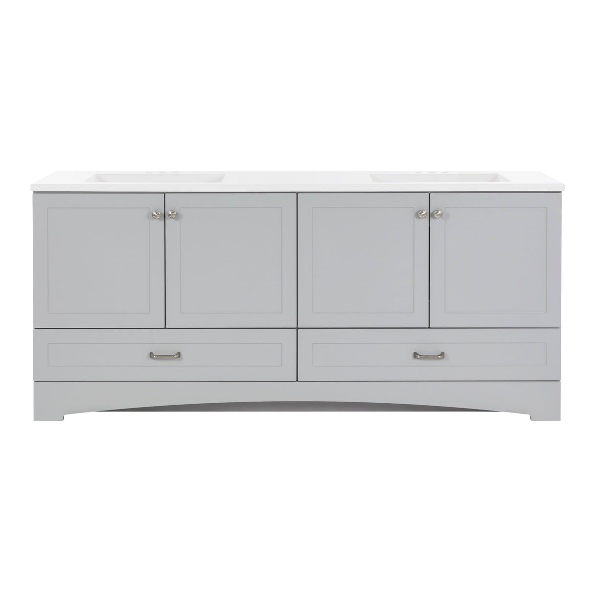 Spring Mill Cabinets Emlyn 72 Inch Double-Sink Bathroom Vanity with White Top, 2 Cabinets, 2 Drawers, 72.5" W x 18.75" D, Pearl Gray Spring Mill Cabinets