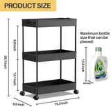 SPACEKEEPER Storage Rolling Cart 3 Tier, Laundry Room Organization Bathroom Cart Organizer Utility Mobile Shelving Unit Multi-Functional Shelves for Office, Kitchen, Black SPACEKEEPER