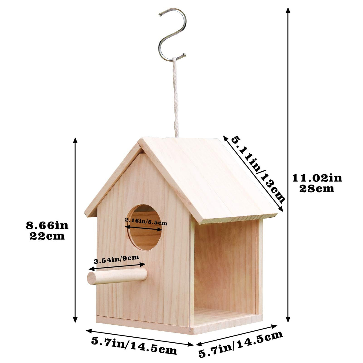 Bird House for Outside, Outdoor Wooden Birdhouse with Transparent Acrylic Window, Bird Nest Box with Pole for Garden Patio, Hanging Birdhouse for Sparrow Hummingbird Finch 5.7 × 5.7 × 8.7 Inches Oooct