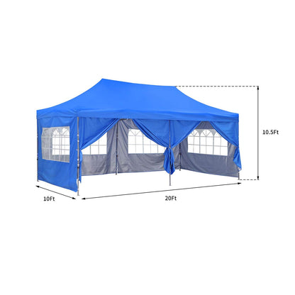 10x20 Ft Wedding Party Canopy Tent Pop up Instant Gazebo with Removable Sidewalls and Windows Blue - WoodArtSupply