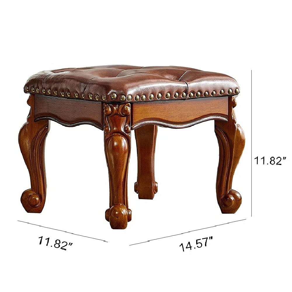 ZIRKOOON Wooden Foot Stool Square Rubberwood Ottoman Footrest Leather Cushion Sofa Stool for Living Room, Bedroom, Simple Assembly (Brown) ZIRKOOON