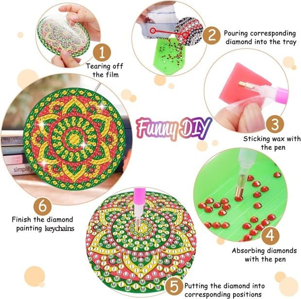 YUE ZHE 6 PCS Diamond Painting Keychains Double Sided Flower Fairy Diamond Art Kits for Adults DIY 5D Painting Keychains Ornaments for Adults Beginners DIY Crafts Decor YUE ZHE