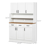 HOMCOM 71" Kitchen Pantry, Freestanding Buffet with Hutch, Farmhouse Storage Cabinet, Microwave Cabinet with 3 Drawers, 6 Doors, 2-Tier Countertop and Adjustable Shelves, White HOMCOM