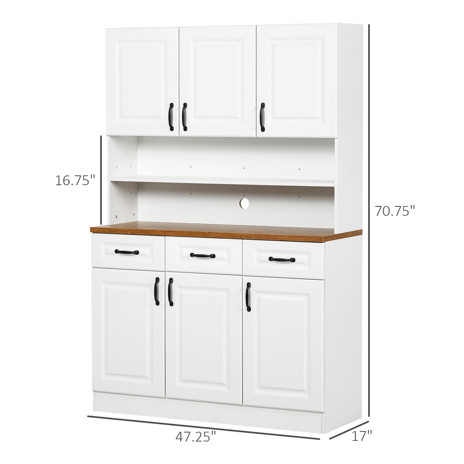 HOMCOM 71" Kitchen Pantry, Freestanding Buffet with Hutch, Farmhouse Storage Cabinet, Microwave Cabinet with 3 Drawers, 6 Doors, 2-Tier Countertop and Adjustable Shelves, White - WoodArtSupply