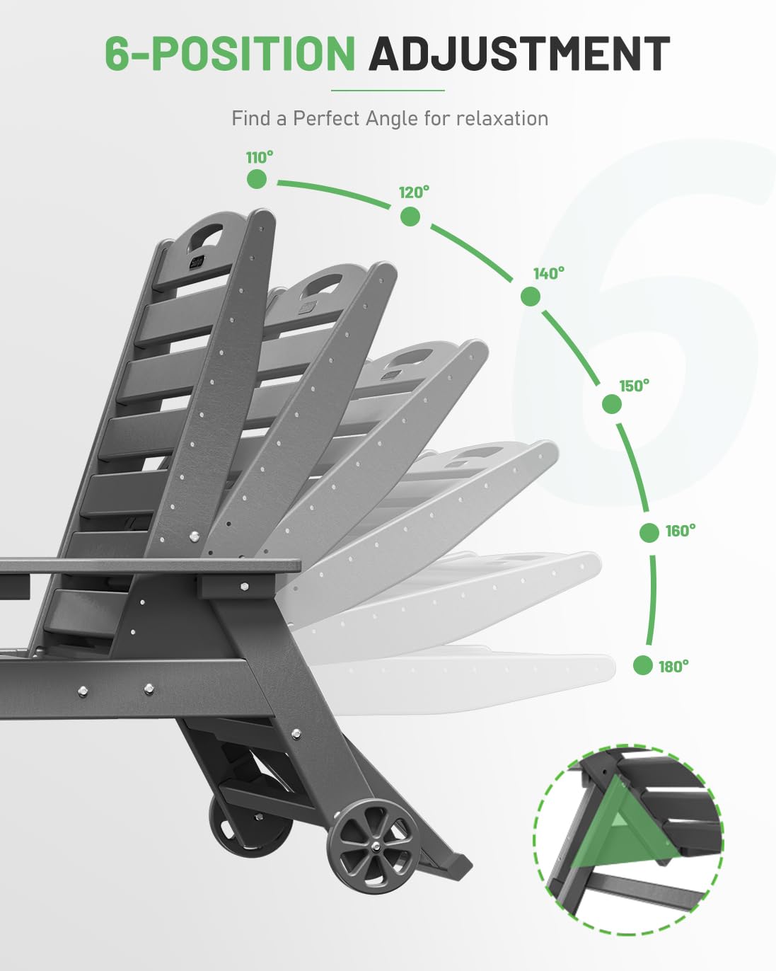 SUUNYN Lounge Chair Outdoor, Chaise Lounge Chair Outdoor, HDPE 6-Position Outdoor Chaise Lounge, Patio Lounge Chair with Wheels & Cup Holder for Pool Poolside Deck Backyard, Grey SUUNYN
