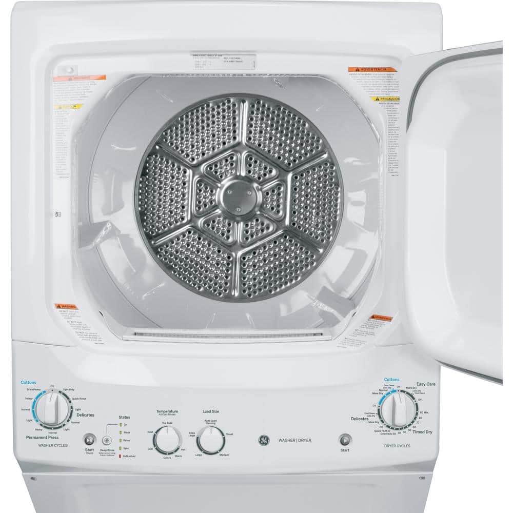 GE GUD27ESSMWW Unitized Spacemaker 3.8 Washer with Stainless Steel Basket and 5.9 Cu. Ft. Capacity Electric Dryer, White GE