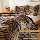 XeGe Tiger Print Fluffy Faux Fur Duvet Cover Set, 3 Pieces Soft Plush Shaggy Fuzzy Bedding Set(1 Faux Fur Animal Comforter Cover + 2 Furry Pillowcases), Zipper Closure(King, Tiger Print Brown) XeGe