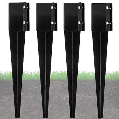 Furnishh Metal Anchor and Stakes - 4x4 Fence Post Holders, Black Ground Post Spikes, 24" Long, Set of 4