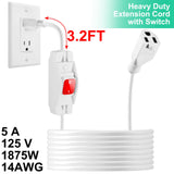 Outdoor Waterproof Extension Cord with Switch - 3 Prong, On/Off Switch with SJTW Extension Cord, Heavy Duty, 125v/250v (15 Ft, White) Makevivi