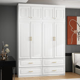 MOUMON 4 Door Wardrobe Closet with Drawers & Shelves, Armoire Closet with Hanging Rod, Wardrobe Cabinet with Gold Metal Handles, Top Cube Storage, White (63”W x 20.6”D x 93.9”H) MOUMON
