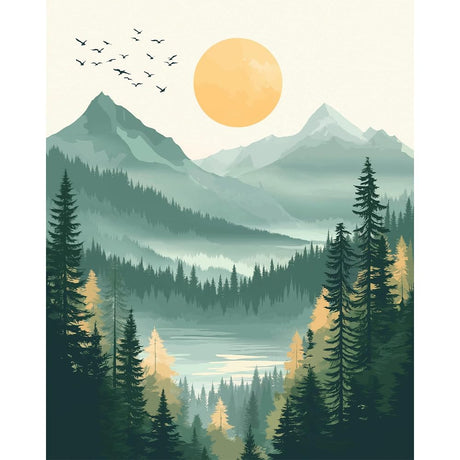 Natuyalo Paint by Numbers Kit for Adults Beginners, 16" Wx20 L Canvas Pictures Painting Acrylic Paintwork with 3 Pcs Paintbrushes, Mountain Forest Landscape Natuyalo