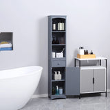 HOMCOM Bathroom Storage Cabinet, Free Standing Bathroom Storage Unit, Tall Linen Tower with 3-Tier Shelves and Drawer, Grey HOMCOM