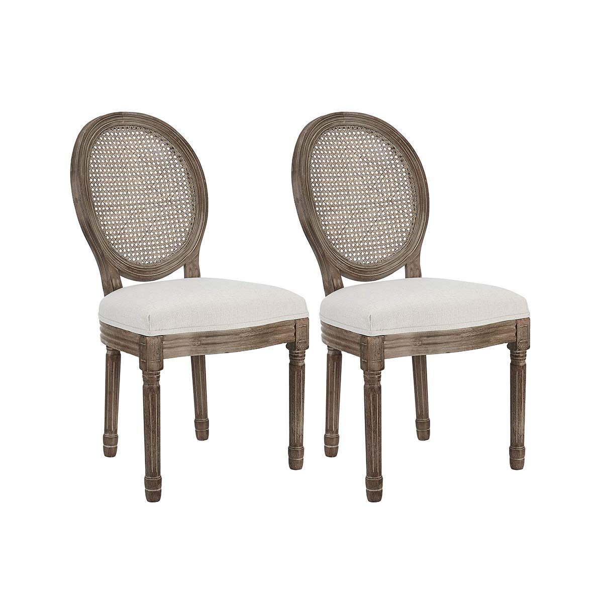 CangLong Farmhouse Dining Room Accent Chairs French Distressed Bedroom Chairs with Round Rattan Back Elegant Kitchen Chairs Side Chair, Set of 2 , Rattan Back in Beige - WoodArtSupply