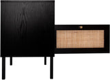 Rattan Night Stand Set 2, Boho Bedside Table Black Nightstand with Rattan Door, Storage Cabinet, Open Storage Space & Sturdy Metal Legs, Accent Bed Side Table, Wood End Tables Bedroom Angel Sar
