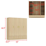 Homsee 66.9" H Modern Armoire Wardrobe Closet with 4 Doors and 2 Drawers, Clothing Storage Cabinet with 3-Tier Shelves and Hanging Rod for Bedroom, Light Brown Wood Grain Homsee