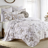 Levtex Home Pisa Reversible Full/Queen Quilt Set (88x92in) with 2 Pillow Shams (26x20in) - Floral Peacock - Grey, Taupe - 100% Cotton Full/Queen Size Quilt Bedding Set - Lightweight, Soft, Pre-Washed Levtex Home