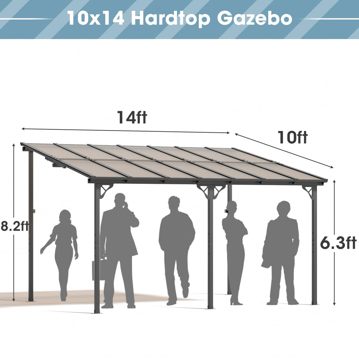 Aoxun 10’x 14’ Gazebo, Wall Mounted Gazebos Pergola on Clearance, Outdoor Patio, Gazebo Awnings with Sloped Roof, for Porch, Deck, Backyard Aoxun