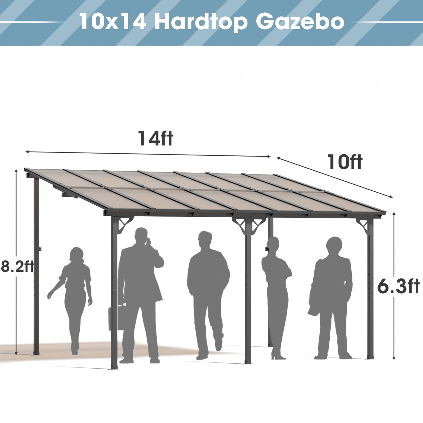 Aoxun 10’x 14’ Gazebo, Wall Mounted Gazebos Pergola on Clearance, Outdoor Patio, Gazebo Awnings with Sloped Roof, for Porch, Deck, Backyard - WoodArtSupply