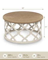 VONLUCE Farmhouse Coffee Table,30'' Round French Country Coffee Table,Distressed Wood Tray Top Vintage Coffee Table with Storage Shelf for Living Room Dining Room Bedroom,Small Space,Beige VONLUCE