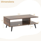 Giantex Coffee Table with Storage, Mid Century Modern Center Table for Living Room, Rectangle Tea Table with Open Storage Shelf & Floor-Anti-Scratching Tapered Metal Legs, Rustic Brown (Rustic Brown) Giantex