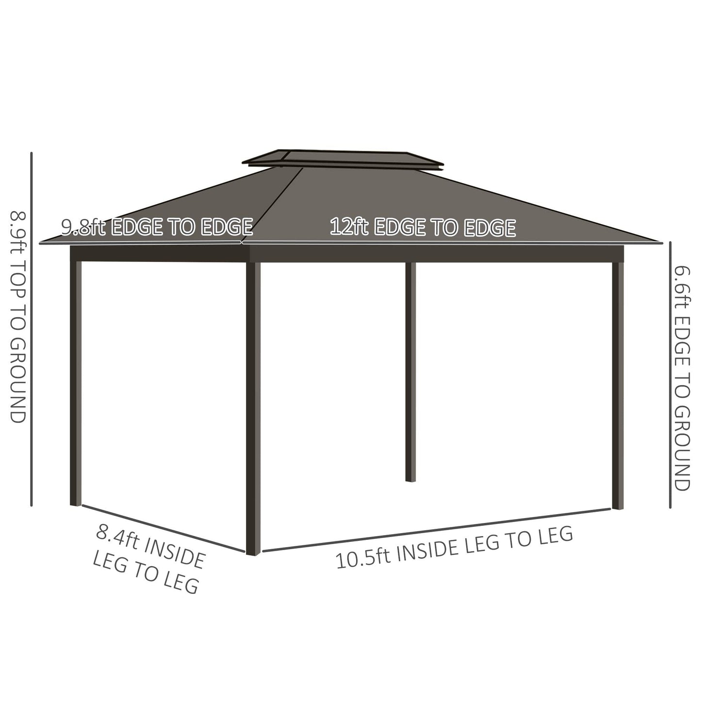 Outsunny 10' x 12' Hardtop Gazebo with Curtains and Netting, Permanent Pavilion Metal Double Roof Gazebo Canopy with Aluminum Frame and Hooks, for Garden, Patio, Backyard, Gray - WoodArtSupply