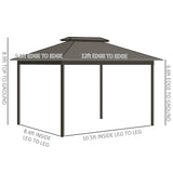Outsunny 10' x 12' Hardtop Gazebo with Curtains and Netting, Permanent Pavilion Metal Double Roof Gazebo Canopy with Aluminum Frame and Hooks, for Garden, Patio, Backyard, Gray Outsunny