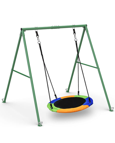 PACEARTH 440lbs Capacity Flying Saucer Swing Set with Heavy Duty A-Frame Metal Swing Stand, Full Steel, Outdoor for Kids, Backyard, Playground, Outdoor PACEARTH
