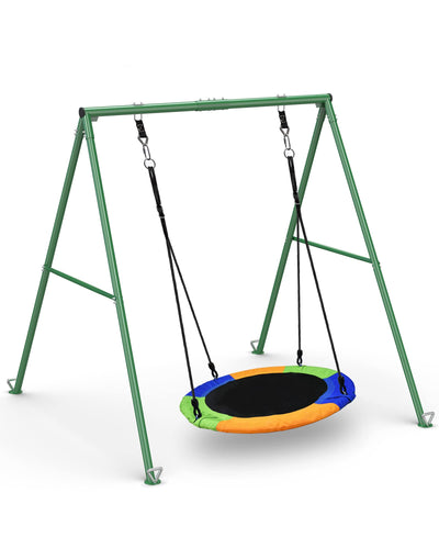 PACEARTH 440lbs Capacity Flying Saucer Swing Set with Heavy Duty A-Frame Metal Swing Stand, Full Steel, Outdoor for Kids, Backyard, Playground, Outdoor