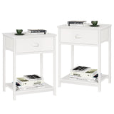 Furologee White Nightstands Set of 2, End Table with Fabric Drawer, Small Side Table for Small Spaces, 2 Tiers Storage Shelves End Table, Bedside Table for Living Room, Bedroom, Dorm Furologee