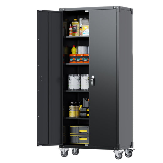 SUXXAN Garage Storage Cabinets with Wheels, 72" Metal Lockable Storage Cabinet with Adjustable Shelves for Garage, Office, Classroom, Warehouse&Utility Room(Black) - WoodArtSupply