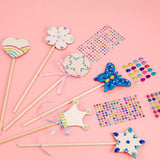 ccHuDE 18 Pcs 6 Styles Unfinished Wooden Princess Wands Wood Fairy Wands DIY Magical Wand Make Your Own Princess Wand with 3 Sheets Gem Stickers for Party ccHuDE