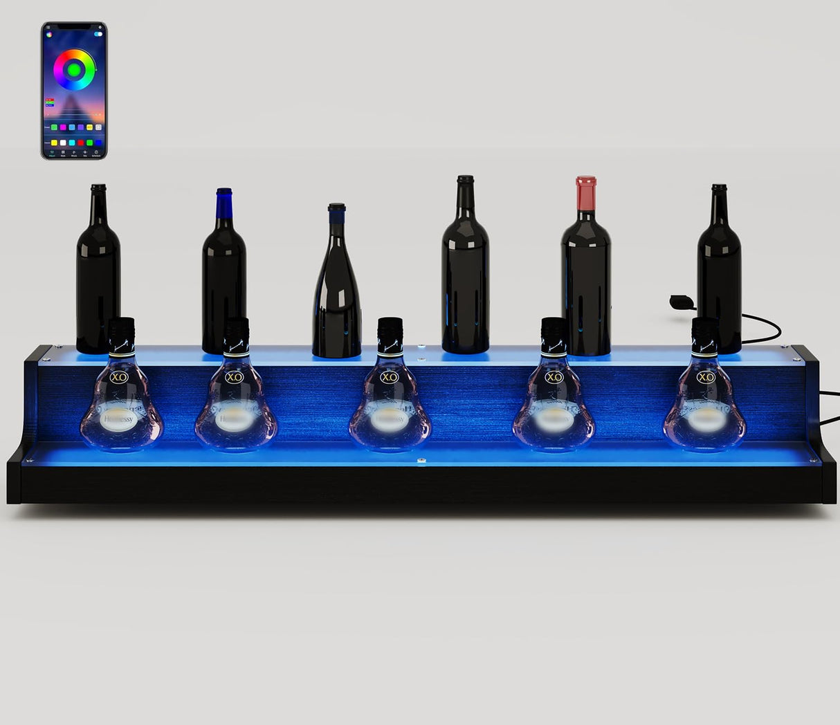 WODRAWER LED Lighted Liquor Bottle Display, 40 Inch 2 Tier Acrylic Bottle Display Rack, Wine Rack Multi-Color Lighting Modes for Home Bar, Party WODRAWER