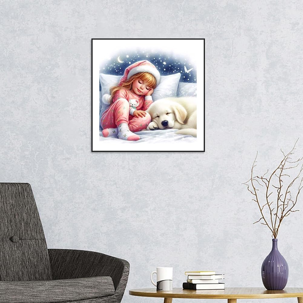 FHBUBPUP Dog Diamond Art Kits for Adults - 5D Diamond Painting Kits for Adults - DIY Full Drill Round Diamond Dot Painting Gem Art, Craft Gift Suitable for Home Wall Decoration 12×12Inch FHBUBPUP