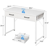 Casaottima 40 Inch Small Office Computer Desk with 2 Drawers & Headphone Hook - Compact Writing Desk for Home Office, Study or Work, Modern Space-Saving Design for Small Spaces, White Casaottima