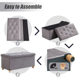 BRIAN & DANY 30 Inches Folding Storage Ottoman Bench, Ottoman with Storage for Living Room, with Wooden Feet and Lid, Grey BRIAN & DANY