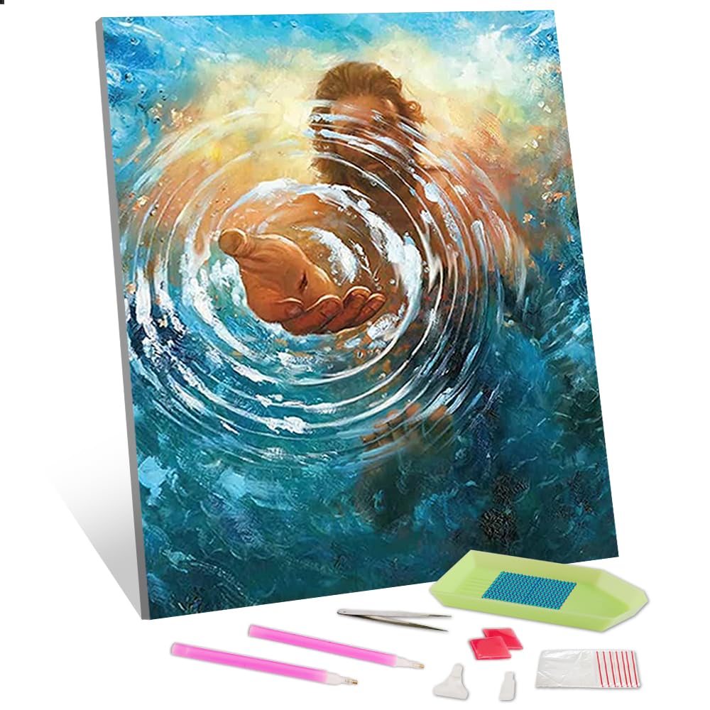 TISHIRON Diamond Painting Kits Jesus Diamond Painting Kits for Adults Full Drill Christ Religion Diamond Art Diamond Painting Kits for Kids Blue Ocean Bible Diamond Painting Kit, 12x16 Inches TISHIRON